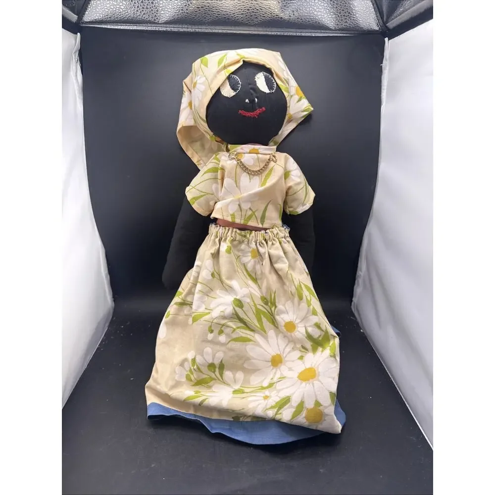 Vintage Handmade Topsy Turvy Reversible Cloth Doll Black White Folk Art Rag Doll
